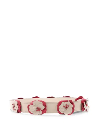 Pre-owned Prada Floral-appliqué Shoulder Strap In Neutral