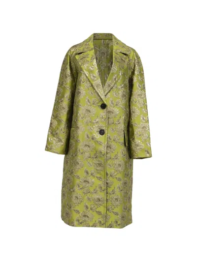 Pre-owned Prada Floral-brocade Raglan-sleeve Coat In Green