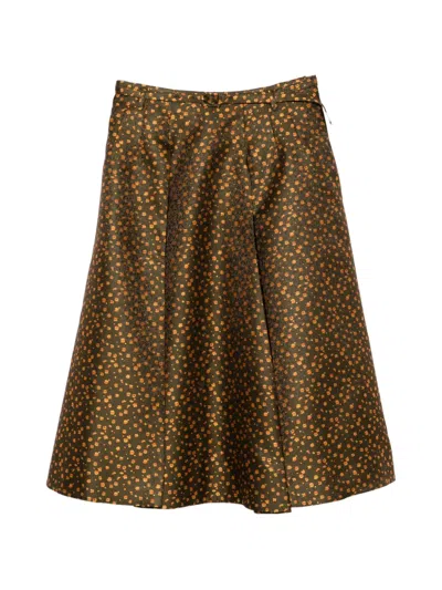 Prada Floral-jacquard Midi Skirt In Grün
