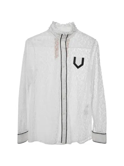 Pre-owned Prada Floral-lace Contrast-trim Shirt In White