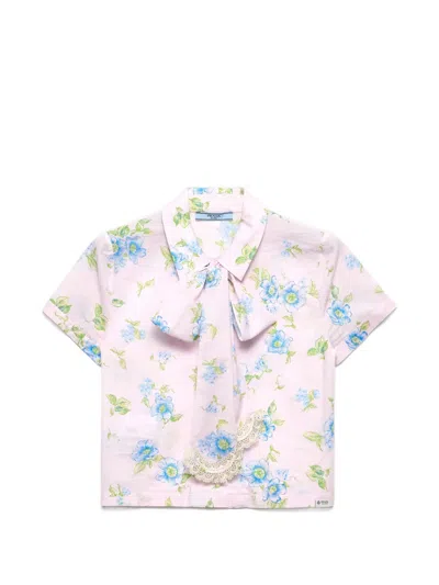 Prada Floral-print Batiste Shirt In Pink
