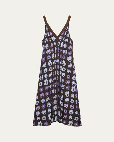 Prada Floral-print Gathered Sleeveless Midi Dress In Multi