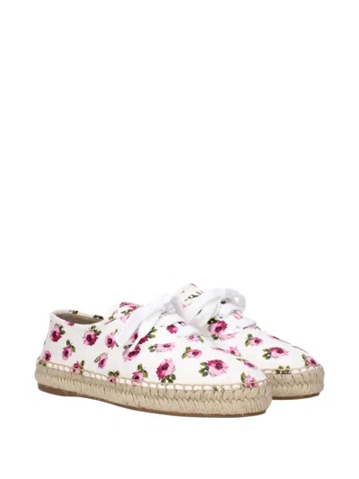Prada Floral-print Lace-up Espadrilles In White