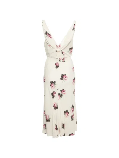 Pre-owned Prada Floral-print Midi Dress In Neutrals