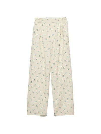 Prada Floral-print Old Canvas Pants In Nude