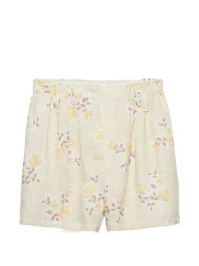 Prada Floral-print Old Linen Shorts In White