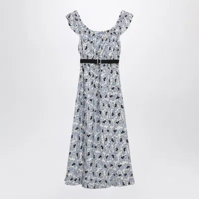 Prada Floralprint Pongee Dress In Light Blue In Gray