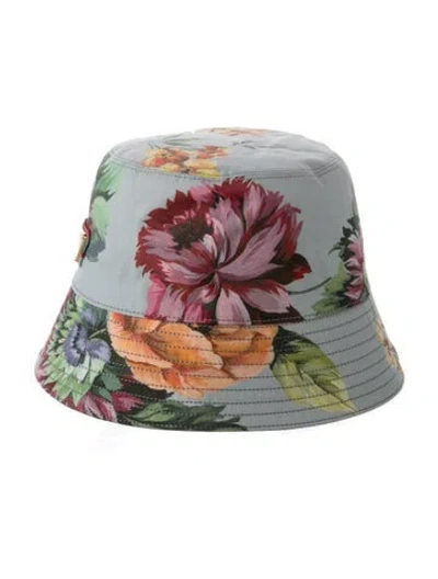 Pre-owned Prada Floral-print Reversible Bucket Hat In Blue