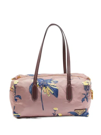 Pre-owned Prada Floral-print Satchel Bag In Pink