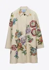 Prada Floral-print Single-breasted Coat In Neutral