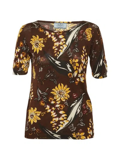 Pre-owned Prada Floral-print T-shirt In Brown