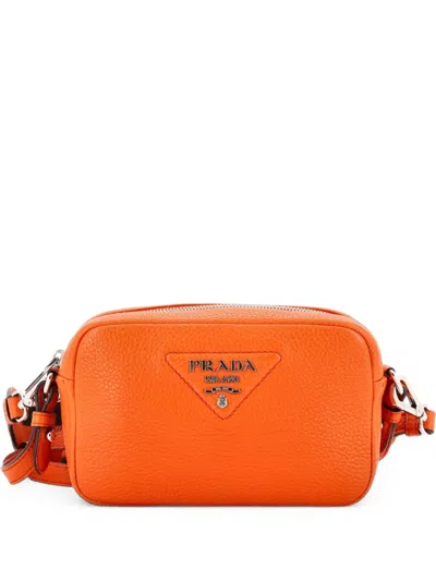 Pre-owned Prada Flou Camera Vitello Daino Small Crossbody Bag In Orange