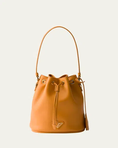 Prada Flou Drawstring Leather Bucket Bag In F0287 Ambra