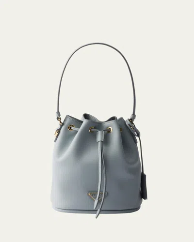 Prada Flou Drawstring Leather Bucket Bag In F0384 Opaline