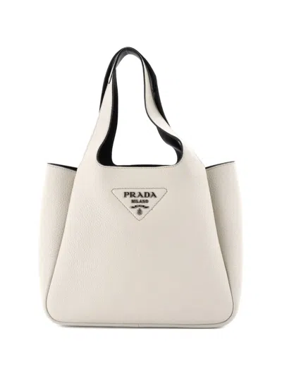 Pre-owned Prada Flou Dynamique Open Vitello Daino Small Tote Bag In White