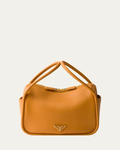 PRADA FLOU ZIP LEATHER TOP-HANDLE BAG