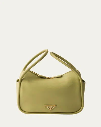 PRADA FLOU ZIP LEATHER TOP-HANDLE BAG