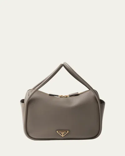 Prada Flou Zip Leather Top-handle Bag In F03an Argilla N