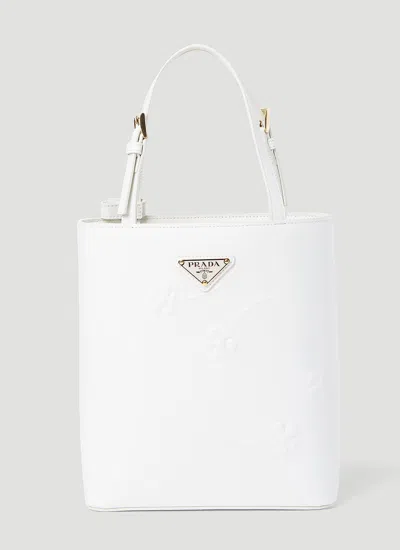 Prada Flower Embossed Mini Tote Bag In White