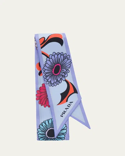 Prada Flower-print Silk Scarf In White