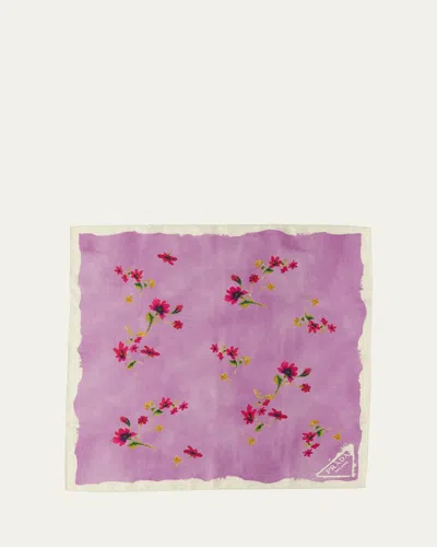 Prada Flower-print Silk Twill Scarf In Purple