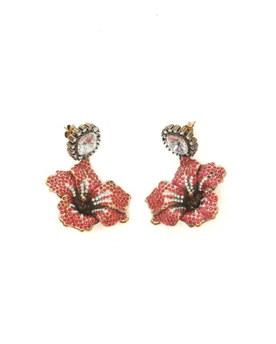 Prada Flower Rhinestone Earrings In Pink