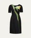 Prada Flower Twill Dress In Nero