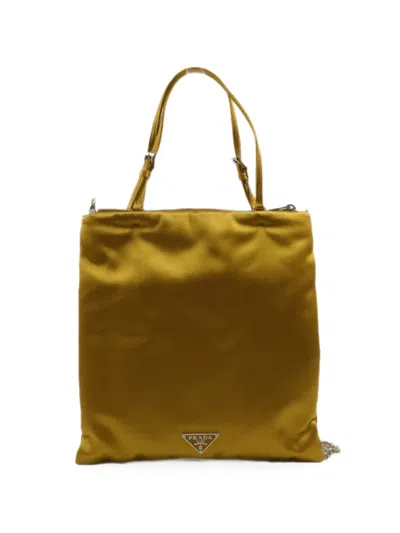 Pre-owned Prada Flower-appliqué Tote Bag In Yellow