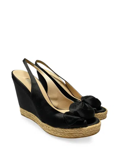 Pre-owned Prada Flower-detail Espadrilles In Black