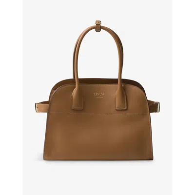Prada Brown Foiled-logo Medium Leather Top-handle Bag