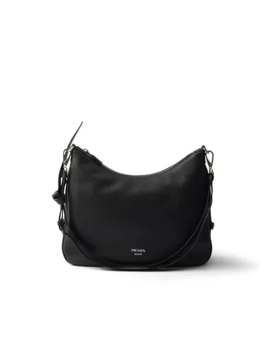 Prada Fold Grosse Schultertasche Aus Leder In Black