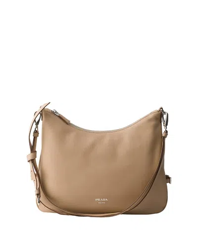 Prada Fold Large Leather Shoulder Bag In Neutral