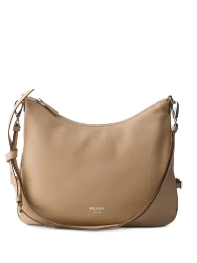 Prada Large Leather Fold Shopping Shoulder Bag In Brown