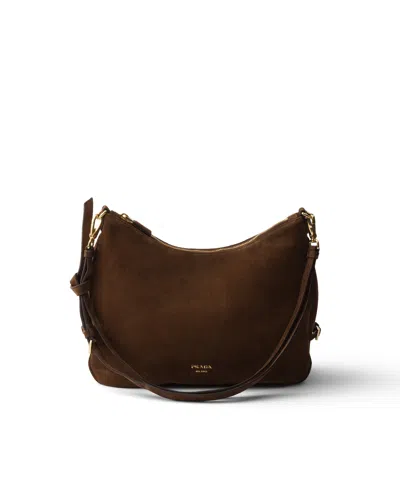 Prada Fold Grosse Tasche Aus Veloursleder In Brown