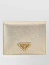 Prada Fold Over Leather Wallet Metallic Finish In Gold