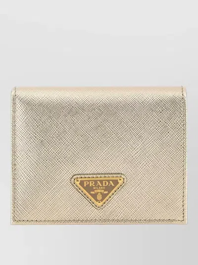 PRADA FOLD OVER LEATHER WALLET METALLIC FINISH