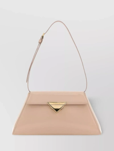 Prada Fold-over Top Leather Shoulder Bag In Cream