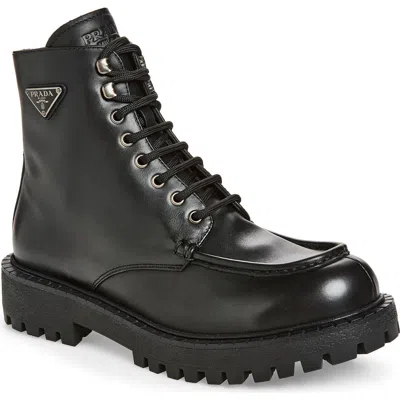 Prada Folder Leather Laced Boot In Multi