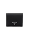 Prada Logo Plaque Saffiano Leather Cardholder In Black