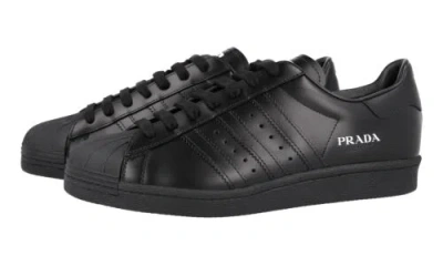 Pre-owned Prada For Adidas Superstar Sneakers Shoes 2eg321 Black Leather