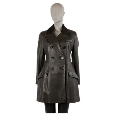 Pre-owned Prada Forest Green Double Breasted Leather Coat Jacket 44 L