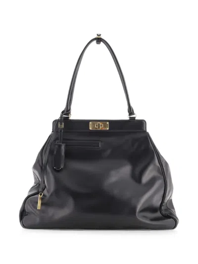 Pre-owned Prada Frame Lock Leather Large Tote Bag In Black