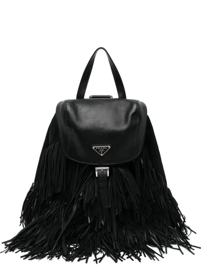 Pre-owned Prada Fringe Backpack In Black