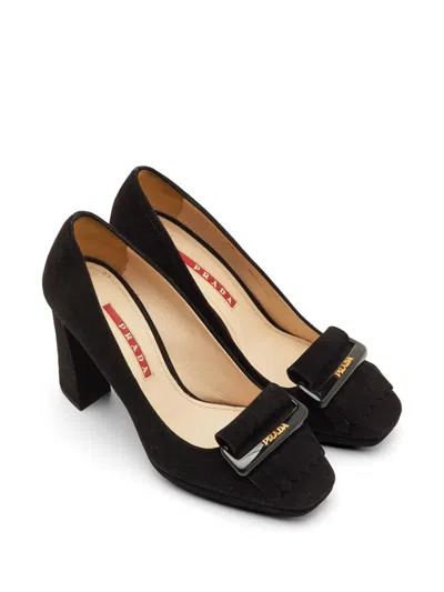 Pre-owned Prada Fringe Block-heel Pumps In Black