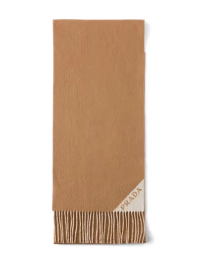 Prada Two-tone Fringed Edge Scarf Accessory In Brown
