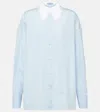 Prada Fringe-trimmed Cotton Poplin Shirt In Blue