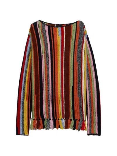 Prada Fringed Boat-neck Sweater In Multi