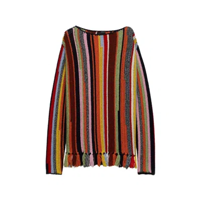Prada Fringed Boat-neck Sweater In Orange