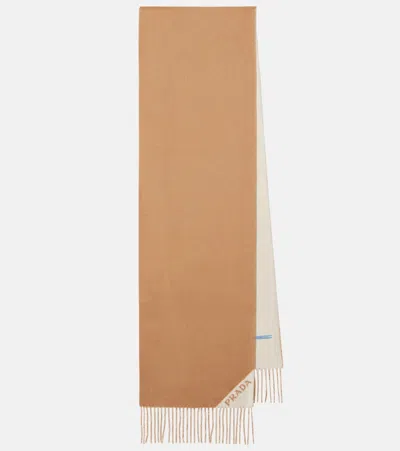 Prada Fringed Cashmere Scarf In Gold