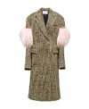 Prada Double-breasted Chevron And Shearling Coat In Nude